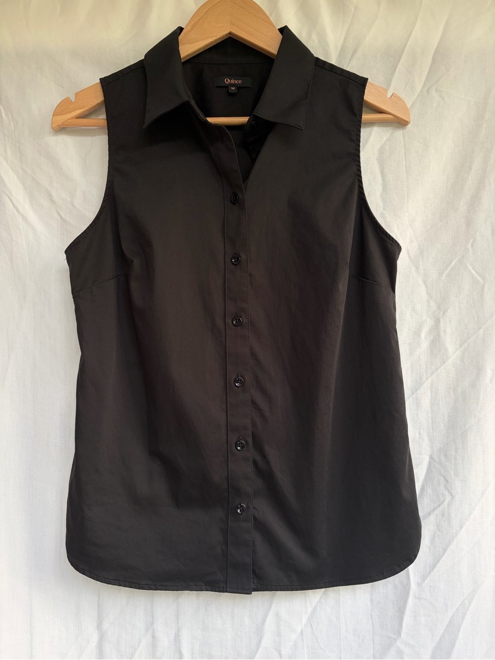 Quince Organic Stretch Cotton Tailored Sleeveless Shirt Black Size Medium